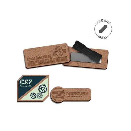 Badge mdf personnalisé ep 3 mm avec aimant maxi 20 cm2