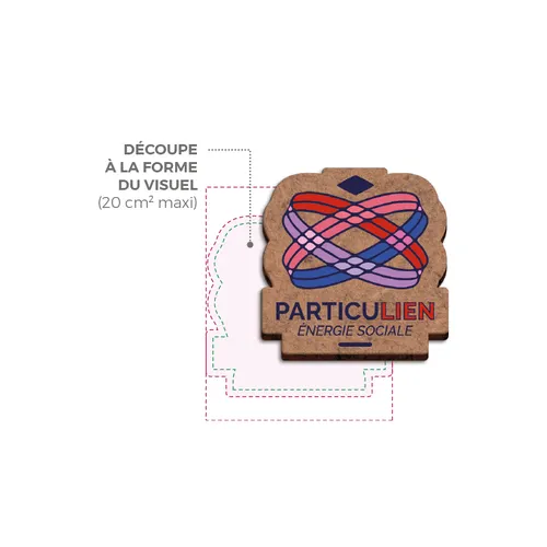 Badge personnalisé mdf ep 3 mm avec pince-epingle maxi 20 cm2