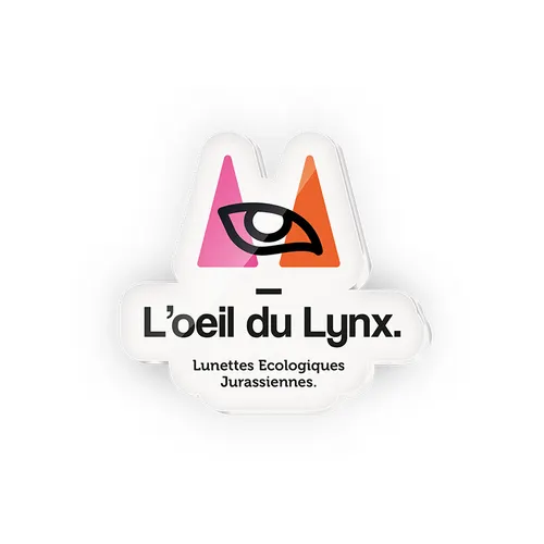 Badge plastique personnalisé (pmma) ep.2 mm avec pince-epingle et maxi 20 cm2