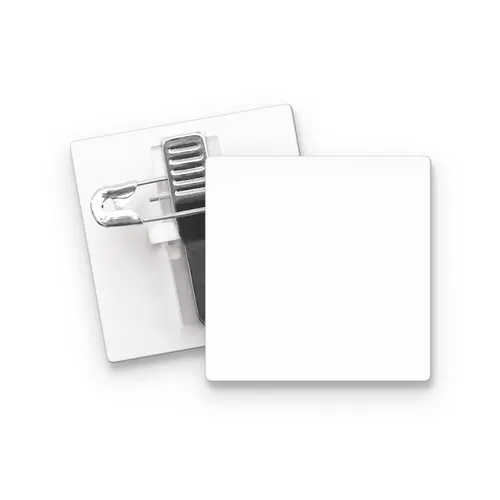 Badge plastique personnalisé (ps) carre 36x36 mm avec pince epingle