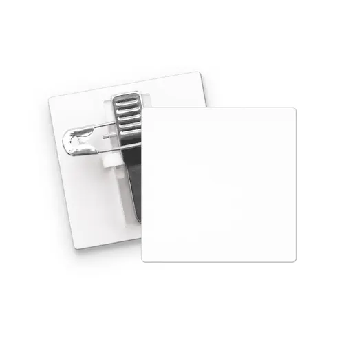 Badge plastique personnalisé (ps) carre 36x36 mm avec pince epingle