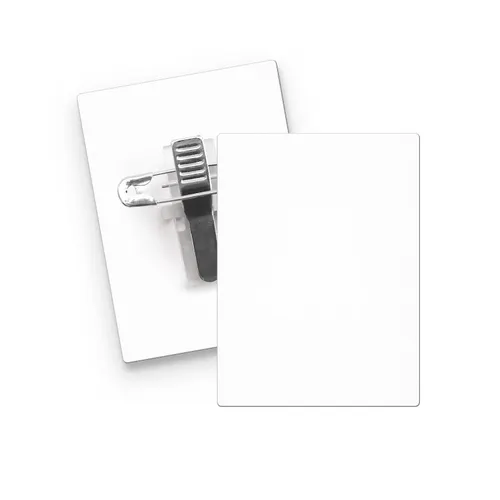 Badge plastique (ps) rectangle 43x58 mm avec pince epingle personnalisé