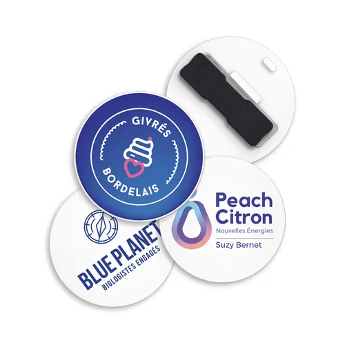 Badge plastique (ps) rond ø55 mm personnalisé avec aimant