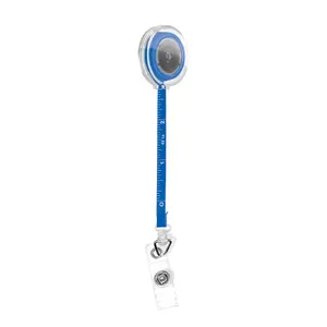 Badge publicitaire : porte-badges retractable avec metre ruban souple 1 m | Bleu 25