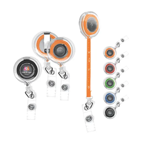 Badge publicitaire : porte-badges retractable avec metre ruban souple 1 m