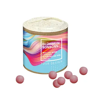 Boîte publicitaire en papier avec bonbons au vin chaud