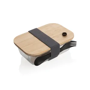 Boîte repas en verre personnalisable avec couvercle en bambou - XD Collection