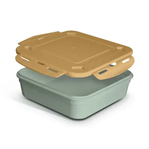 Boite repas publicitaire (lunch box) 1.2 l avec couvercle, cuillère et fourchette | Vert 18 - Camel 86