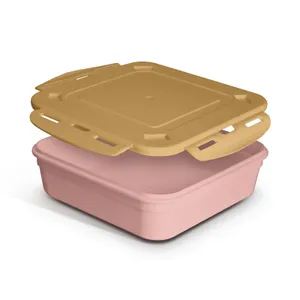 Boite repas publicitaire (lunch box) 1.2 l avec couvercle, cuillère et fourchette | Rose 09 - Camel 86