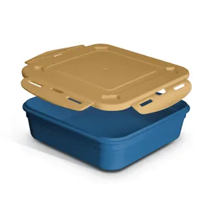 Boite repas publicitaire (lunch box) 1.2 l avec couvercle, cuillère et fourchette | Bleu 24 - Camel 86