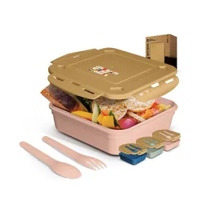 Boite repas publicitaire (lunch box) 1.2 l avec couvercle, cuillère et fourchette | Translucide / Beige clair