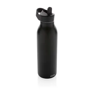 Bouteille d'eau 500ml fliptop en acier publicitaire RCS Avira Ara - Avira | Noir