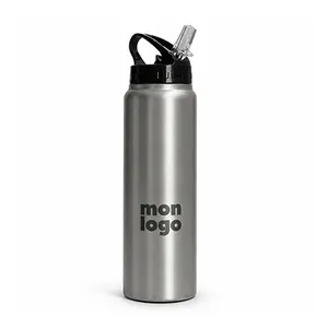Bouteille gourde  inox 1 l avec paille