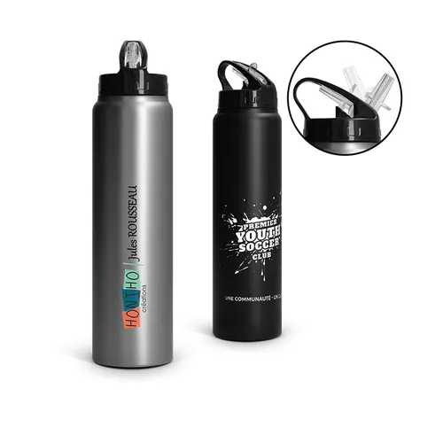 Bouteille gourde  inox 1 l avec paille