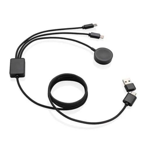 Câble 6-en-1 personnalisé avec chargeur de montre en rPET RCS Terra - XD Xclusive