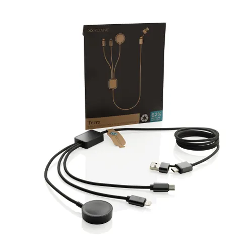 Câble 6-en-1 personnalisé avec chargeur de montre en rPET RCS Terra - XD Xclusive