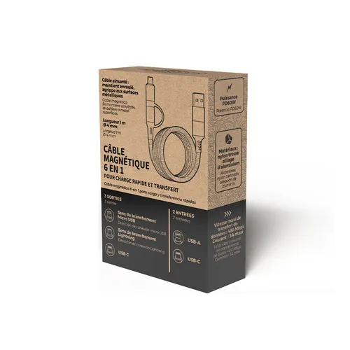 Cable de charge publicitaire 6 en 1 a enroulement magnetique