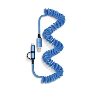 Cable de charge rapide et transfert publicitaire retractable a ressort 6 en 1 | Bleu 22