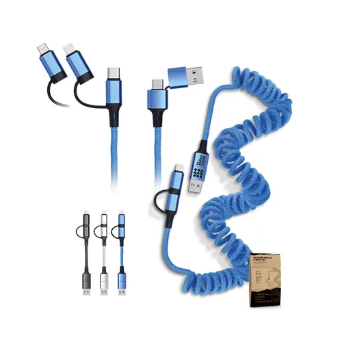 Cable de charge rapide et transfert publicitaire retractable a ressort 6 en 1