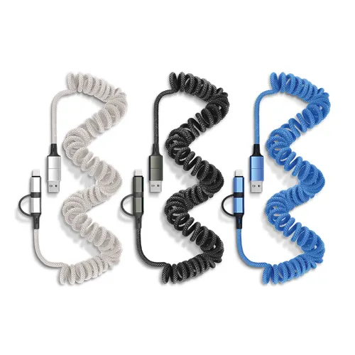 Cable de charge rapide et transfert publicitaire retractable a ressort 6 en 1