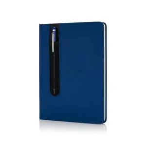 Carnet A5 personnalisable à couverture rigide en PU avec Stylo tactile - XD Collection | Bleu marine