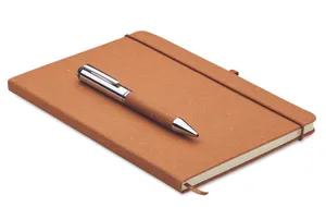 Carnet en cuir recyclé personnalisable et stylo - Eleganote | Beige