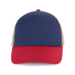 Casquette trucker 5 panneaux en coton canvas - K-up Gold Label - K-up | Mood Indigo / Light Scarlet Red / Beige Sand