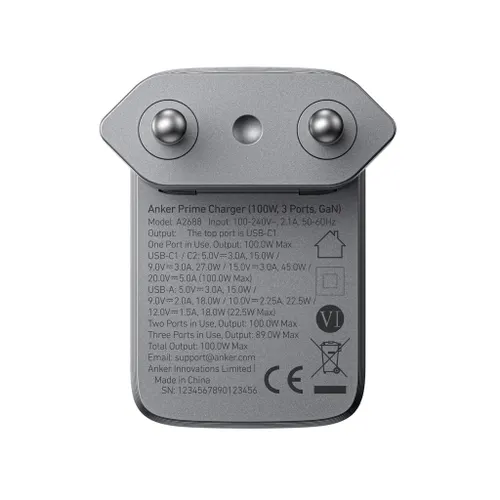 Chargeur 3 ports, GaN, 100W Anker Prime - Anker