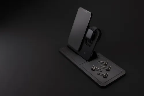 Chargeur de bureau 3 en 1 personnalisé en PU recyclé RCS Swiss Peak - Swiss Peak