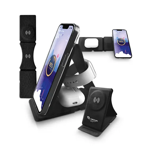 Chargeur induction 3 en 1 personnalisé et support pliable en rpet