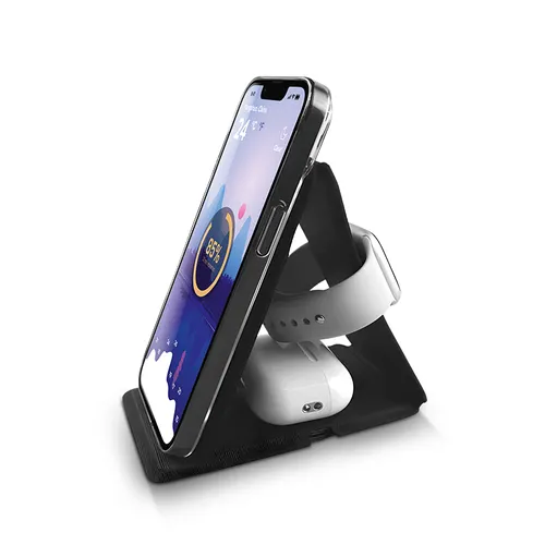 Chargeur induction 3 en 1 personnalisé et support pliable en rpet