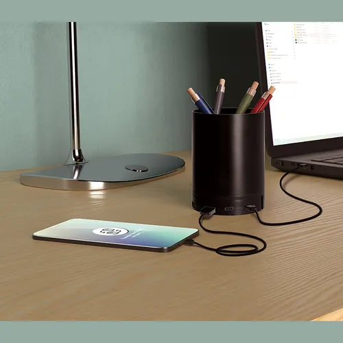 Chargeur par induction 10w personnalisé avec fonction hub et pot a crayons en ralu