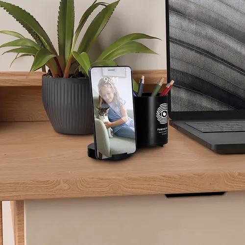 Chargeur par induction 10w personnalisé avec fonction hub et pot a crayons en ralu