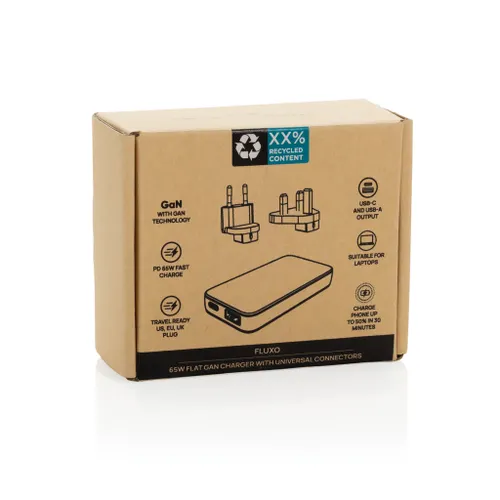 Chargeur plat 65W GAN avec connecteurs universels  Fluxo RCS - XD Collection