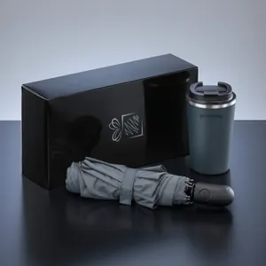 Coffret de voyageurs: mug à café nordic, 350 ml & parapluie automatique cambridge | Gris