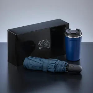Coffret de voyageurs: mug à café nordic, 350 ml & parapluie automatique cambridge | Bleu marine