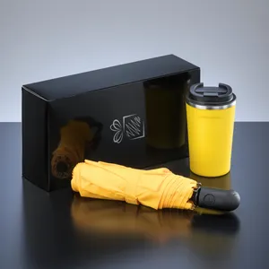 Coffret de voyageurs: mug à café nordic, 350 ml & parapluie automatique cambridge | Jaune