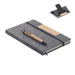 Coffret set carnet en feutre et stylo en bambou - Notemix | Gris Pierre