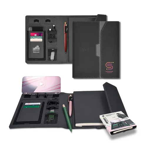 Conferencier a5 personnalisé avec chargeur a induction et batterie 5000 mah