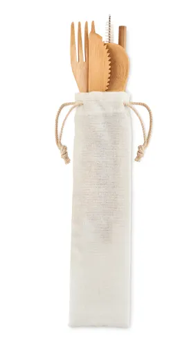 Couverts en bambou avec paille personnalisable - Setstraw