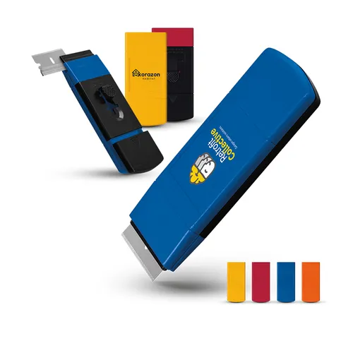 Cutter grattoir racloir publicitaire avec blocage de lame