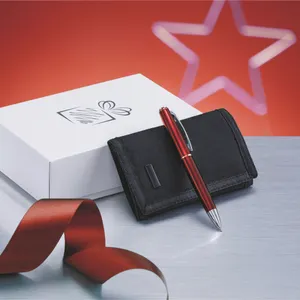 Ensemble élégant : stylo bille & portefeuille | Rouge