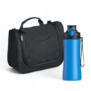 Ensemble primo III : bouteille en acier et trousse de toilette | Bleu