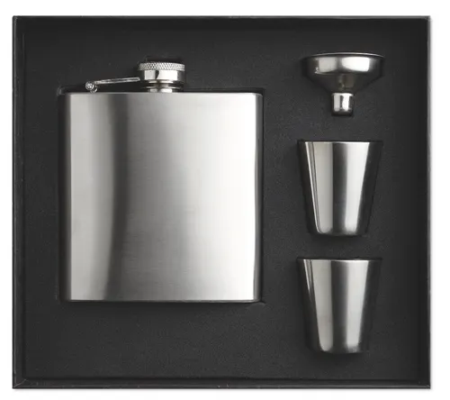 Flacon de poche personnalisable avec gobelets - Slimmy Flask Set