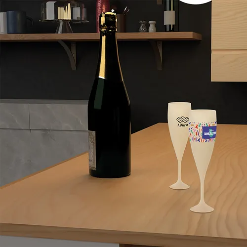 Flûte à champagne publicitaire réutilisable en biocomposite 14 cl ras bord