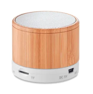 Haut-parleur sans fil bambou personnalisable - Round Bamboo | White