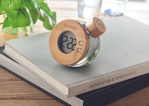 Horloge à eau LCD en bambou personnalisable - Droppy Lux