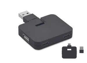 Hub USB 4 ports personnalisable et câble 20cm - Square-C | Noir