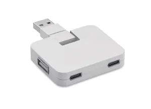 Hub USB 4 ports personnalisable et câble 20cm - Square-C | Blanc