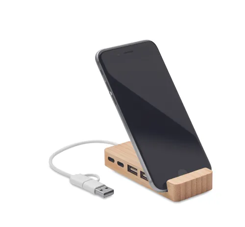 Hub USB 4 ports publicitaire en bambou - Hubstand